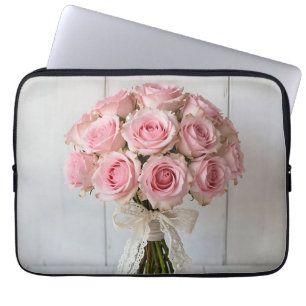 Funda Para Portátil Ramo Romántico de Rosa Rosa con Encaje Perla
