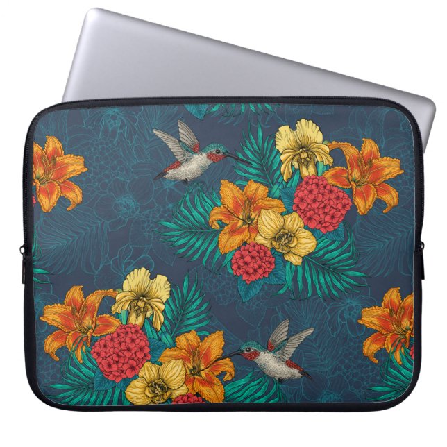 Funda Para Portátil Ramos tropicales y colibríes (Frente)