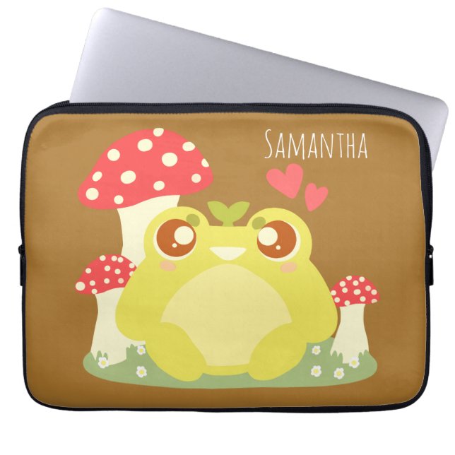Funda Para Portátil Rana Verde Cubierta Sentada En La Naturaleza (Frente)