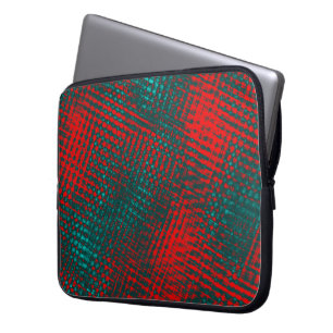 Funda Para Portátil Rasgos cruzados rojos sobre el cyan carbonizado