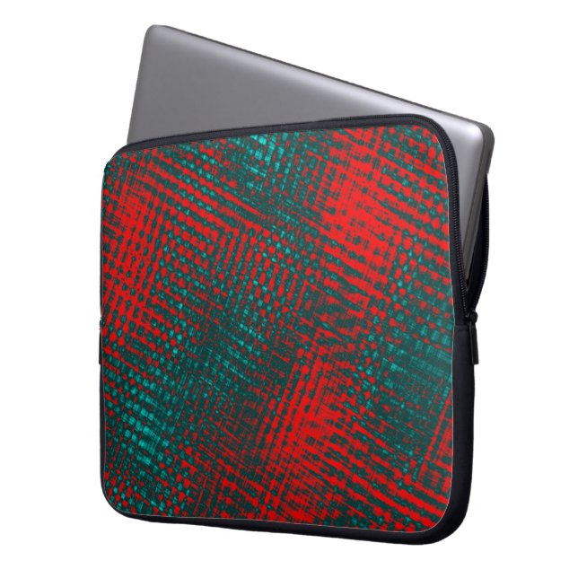 Funda Para Portátil Rasgos cruzados rojos sobre el cyan carbonizado (Anverso izquierdo)