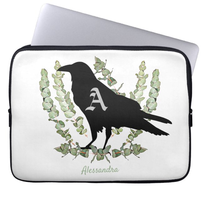 Funda Para Portátil Raven Monograma Espíritu Animal Eucalyptus (Frente)