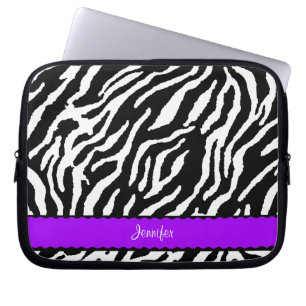 Funda Para Portátil Raya púrpura con el modelo blanco y negro de la