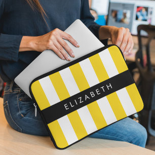 Funda Para Portátil Rayas amarillas, patrón rayado, líneas, nombre