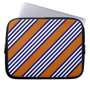 Funda Para Portátil Rayas azul y blanca de la marina con naranja quema