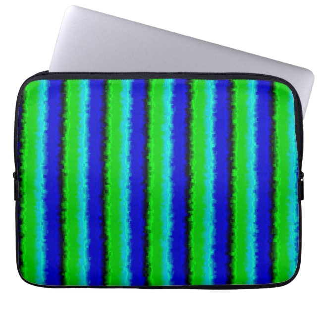 Funda Para Portátil Rayas Azules Verdes de Vidrio Roto (Frente)