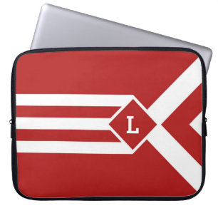 Funda Para Portátil Rayas blancas y chevrras en rojo con monograma
