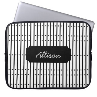 Funda Para Portátil Rayas blancas y negras con puntos, personalizado