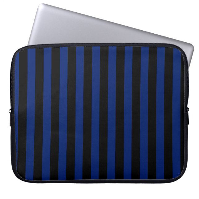 Funda Para Portátil Rayas de caramelo azul y negro (Frente)