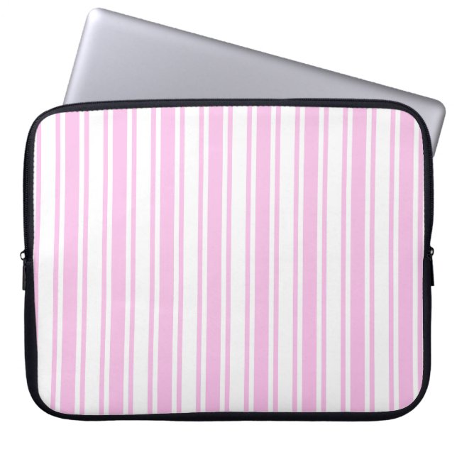 Funda Para Portátil Rayas de caramelo rosa claro y blanco (Frente)