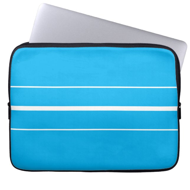 Funda Para Portátil Rayas de Carreras blanca azul cielo brillante de l (Frente)