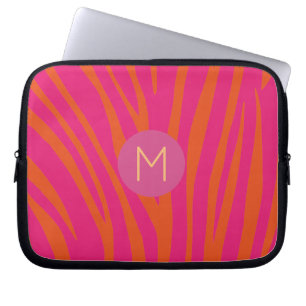 Funda Para Portátil Rayas de cebra modernas en rosa y naranja Monogram