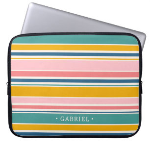 Funda Para Portátil Rayas de color con tema de playa Añadir su nombr