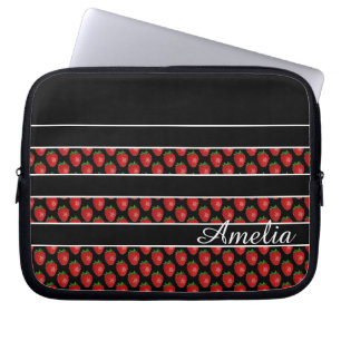 Funda Para Portátil Rayas de fresa personalizadas en negro