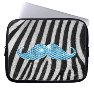 Funda Para Portátil Rayas de la cebra y bigote azul de Bling
