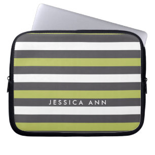 Funda Para Portátil Rayas de Moda blanca gris verde
