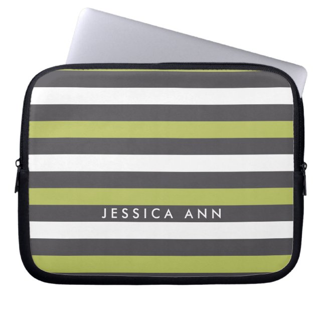 Funda Para Portátil Rayas de Moda blanca gris verde (Frente)