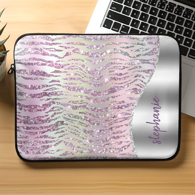 Funda Para Portátil Rayas de tigre de diamante rosado personalizadas (Subido por el creador)