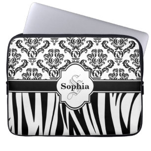 Funda Para Portátil Rayas de zebra Guay de Damasco de época