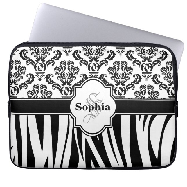 Funda Para Portátil Rayas de zebra Guay de Damasco de época (Frente)