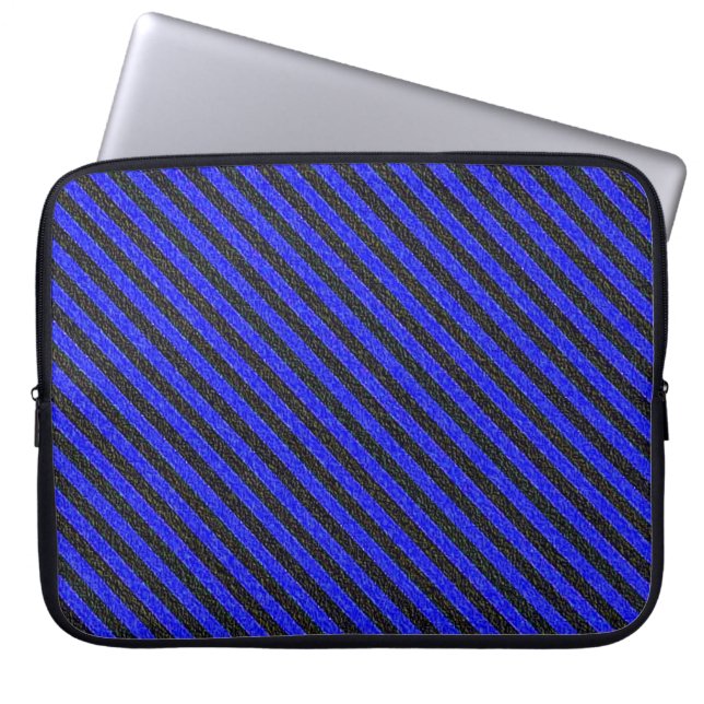 Funda Para Portátil Rayas diagonales delgadas en azul negro (Frente)
