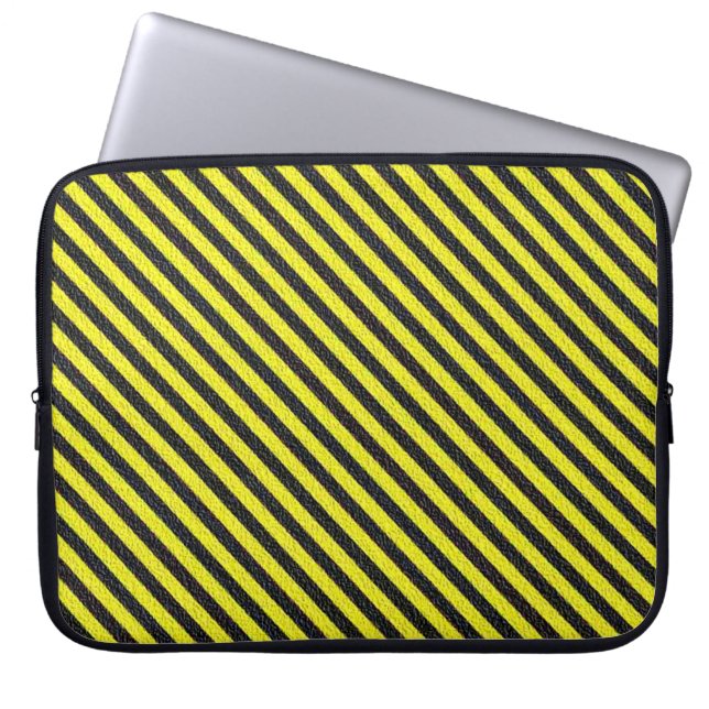 Funda Para Portátil Rayas diagonales delgadas en negro y amarillo (Frente)