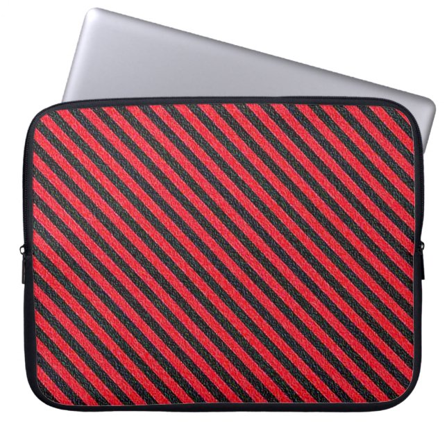 Funda Para Portátil Rayas diagonales delgadas en negro y rojo (Frente)