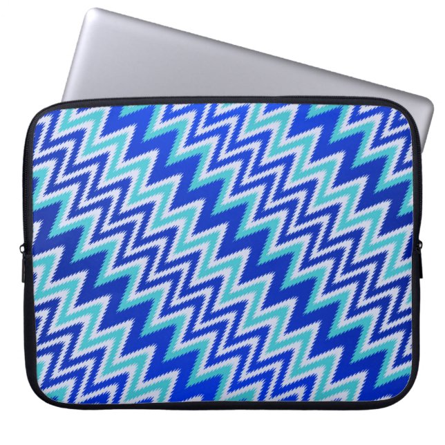 Funda Para Portátil Rayas en zigzag azules acuáticos lindos (Frente)