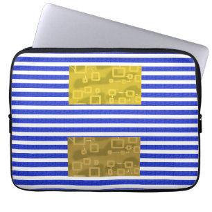 Funda Para Portátil Rayas Frías Azul Dorado Geométrico