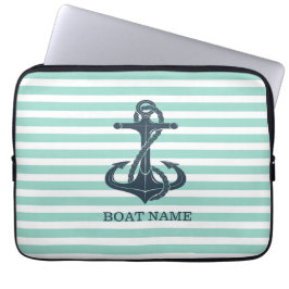 Funda Para Portátil Rayas Náuticas, Anchor, Verde Mint