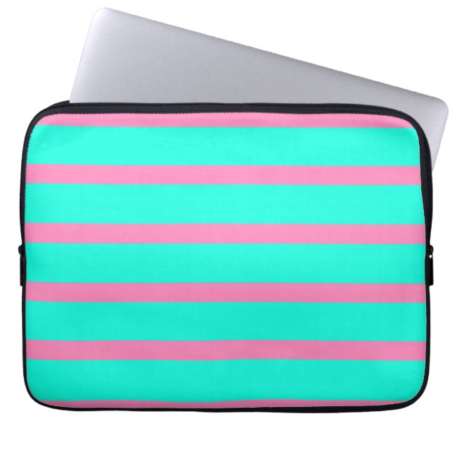 Funda Para Portátil Rayas Pastel Turquesa Azul-Verde Y Rosa (Frente)