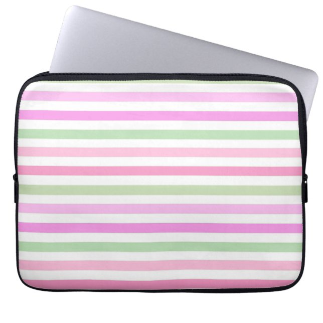 Funda Para Portátil Rayas, rosa, verde (Frente)
