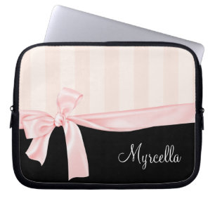 Funda Para Portátil Rayas rosadas femeninas parisienses y arco rosa