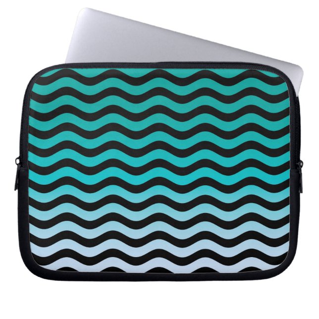 Funda Para Portátil Rayas turquesas onduladas (Frente)