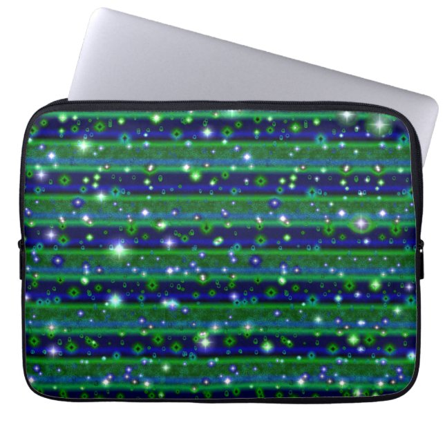 Funda Para Portátil Rayas verdes azules con estrellas y gotas de lluvi (Frente)