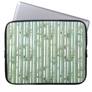 Funda Para Portátil Rayas verdes pálidas y flores muertas