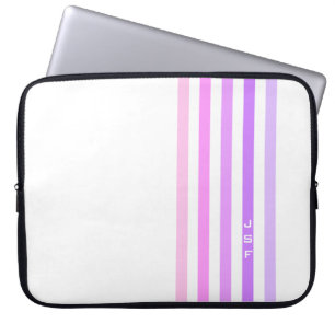Funda Para Portátil Rayas verticales púrpura y rosa monograma