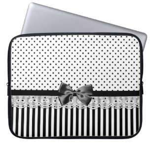 Funda Para Portátil Rayas Victorianas Blancas Y Negras Con Bow