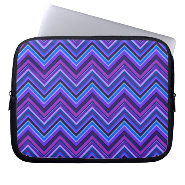 Funda Para Portátil Rayas zigzag azules y violetas (Frente)