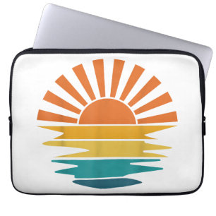 Funda Para Portátil Rayos ondulados de puesta de sol retro vintage Sol