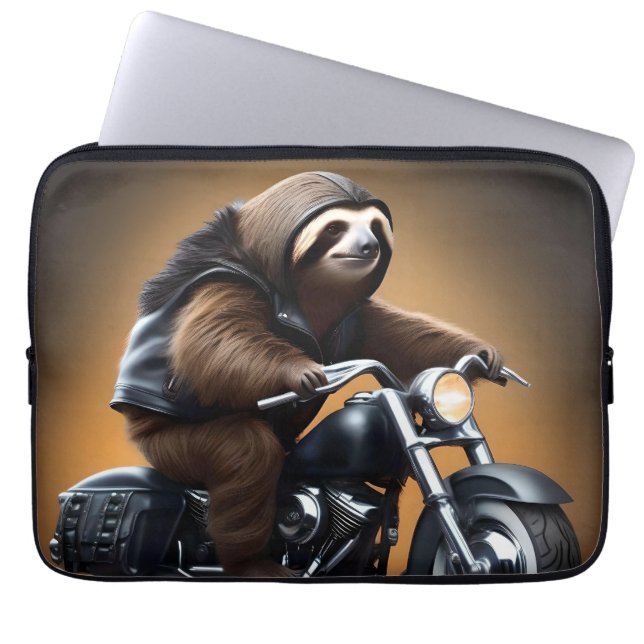 Funda Para Portátil Rebel Sloth: Motocicleta con cuero (Frente)