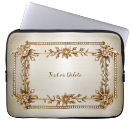 Funda Para Portátil Rectángulo Ornato Dorado Flores de diamante brilla