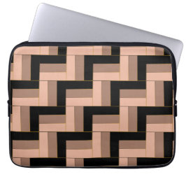 Funda Para Portátil Rectángulos geométricos de Mocha negra marrón