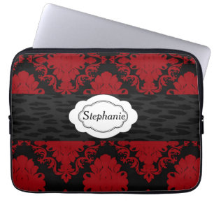 Funda Para Portátil Red And Black Damask Personalized Laptop Sleeve