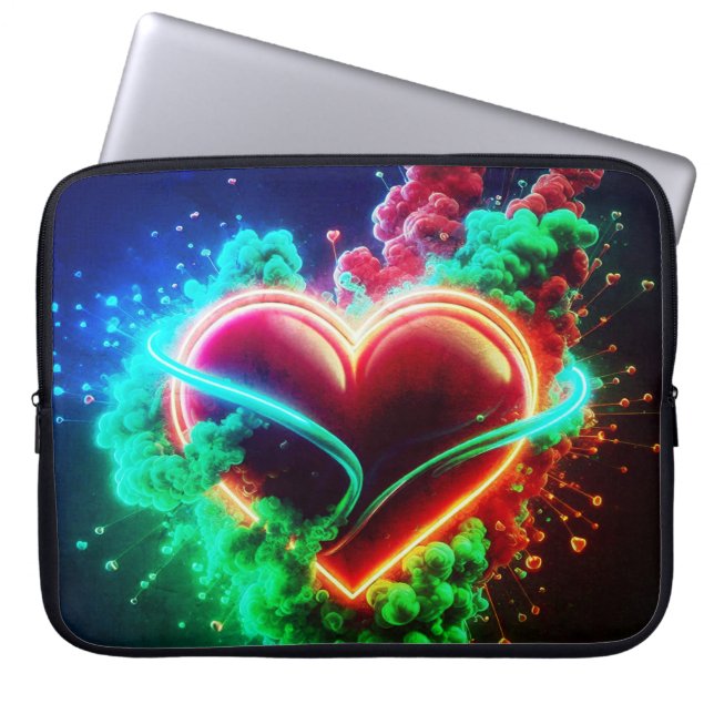 Funda Para Portátil Red and Green Valentine Heart on Electronics Bag (Frente)