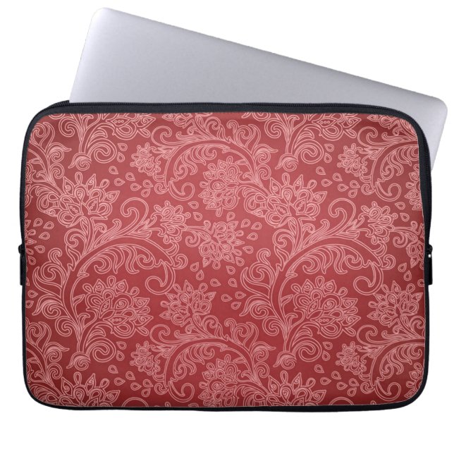 Funda Para Portátil Red Paisley Damask Designer Floral Classic (Frente)