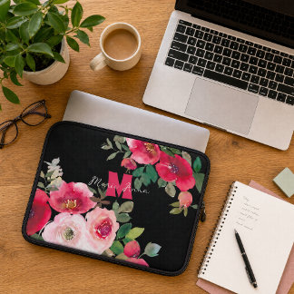 Funda Para Portátil Regalo personalizado con nombre monograma y flores