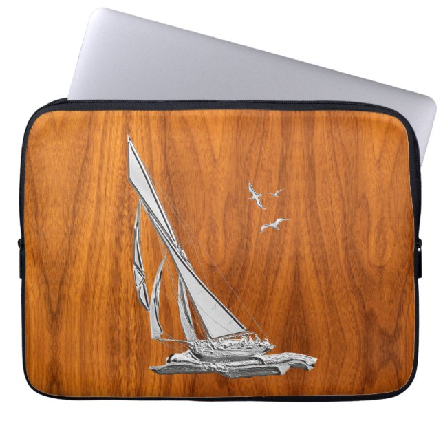 Funda Para Portátil Regatta Sailboat al estilo Teak Veneer (Frente)