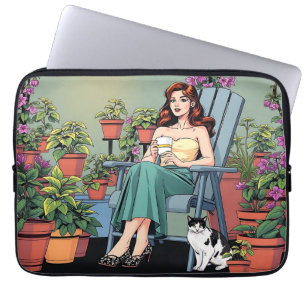 Funda Para Portátil Relajarse con café, gatos y plantas