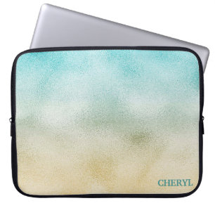 Funda Para Portátil Relieve metalizado Aqua y Gold Ombre